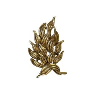 1970s Textured & Polished Gold Plate Vintage Leaf Leave Spray Figural Pin Brooch